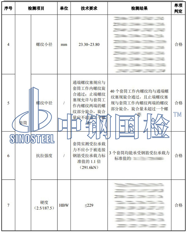 直螺紋套筒檢測項目結果