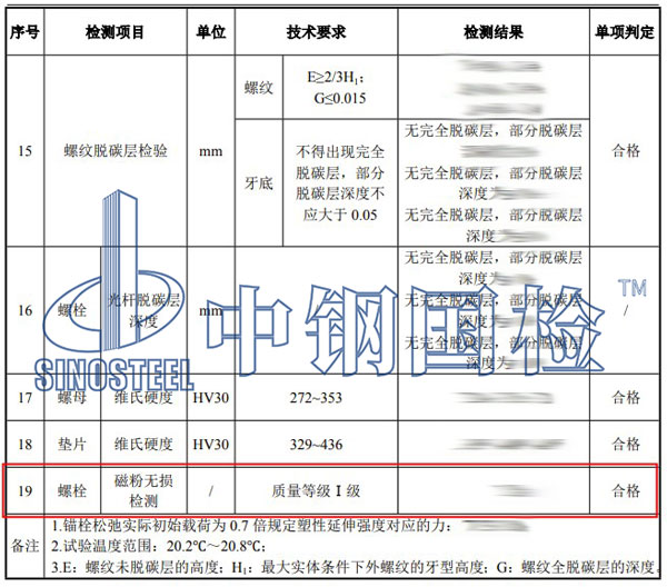 螺栓磁粉探傷檢測結果