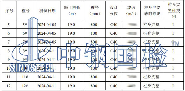 低應變測試部分結果匯總表