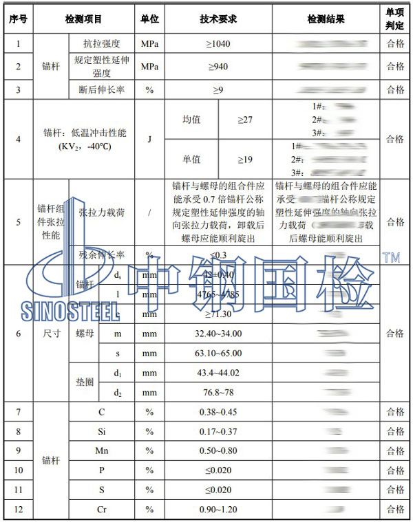 錨栓檢測項目結果