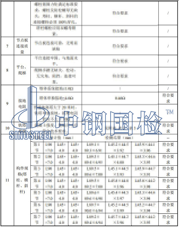 鐵塔檢測項目結果