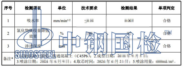 混凝土芯樣檢測項目結果