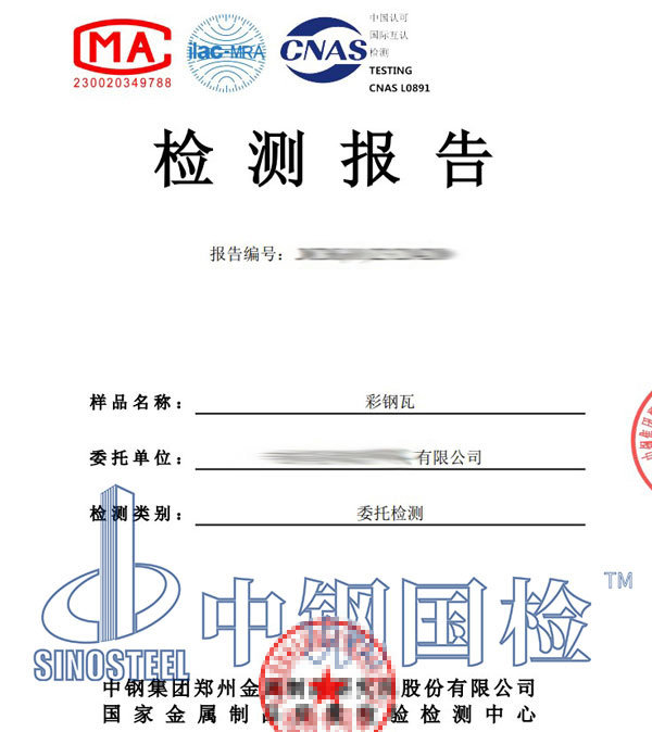 中鋼國檢檢測報(bào)告圖片